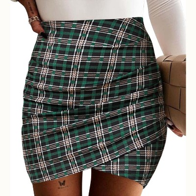 EXLURA 2025 Women's Bodycon Ruched Tulip Mini Skirt Elastic High Waist Asymmetrical Short Skirt