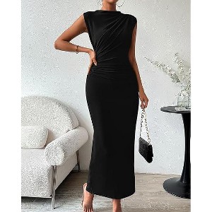 BLUEMING Women's 2026 Summer Semi Formal Dresses Sleeveless Ruched Slit  Bodycon Long Elegant Cocktail Wedding Guest Dress - Black,M : Target