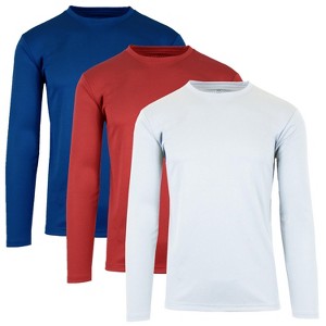 Galaxy By Harvic Men's Long Sleeve Moisture-Wicking Performance Crew Neck Tee -  3 Pack - 1 of 2
