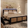 Acekool Boho Rattan Bed Frame with Headboard, No Box Spring Needed, Storage Space - 3 of 4