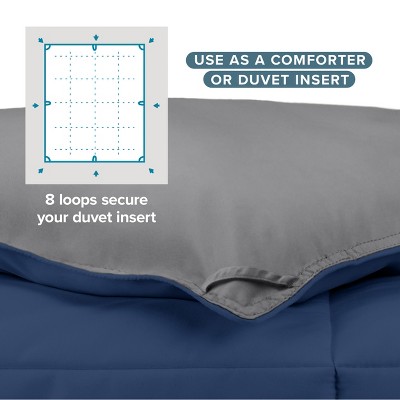 Twin XL Dark Blue and Grey Reversible Down Alternative Comforter