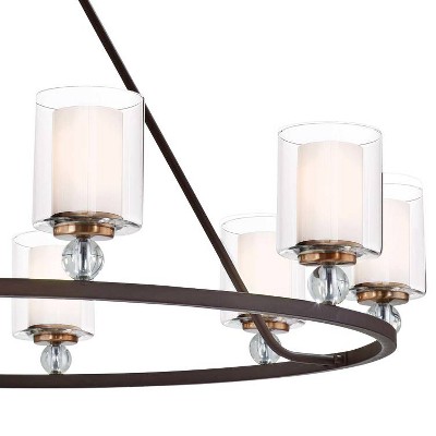 Regal Silhouette 9-Light Chandelier in Painted Bronze with Clear Ribbed Glass