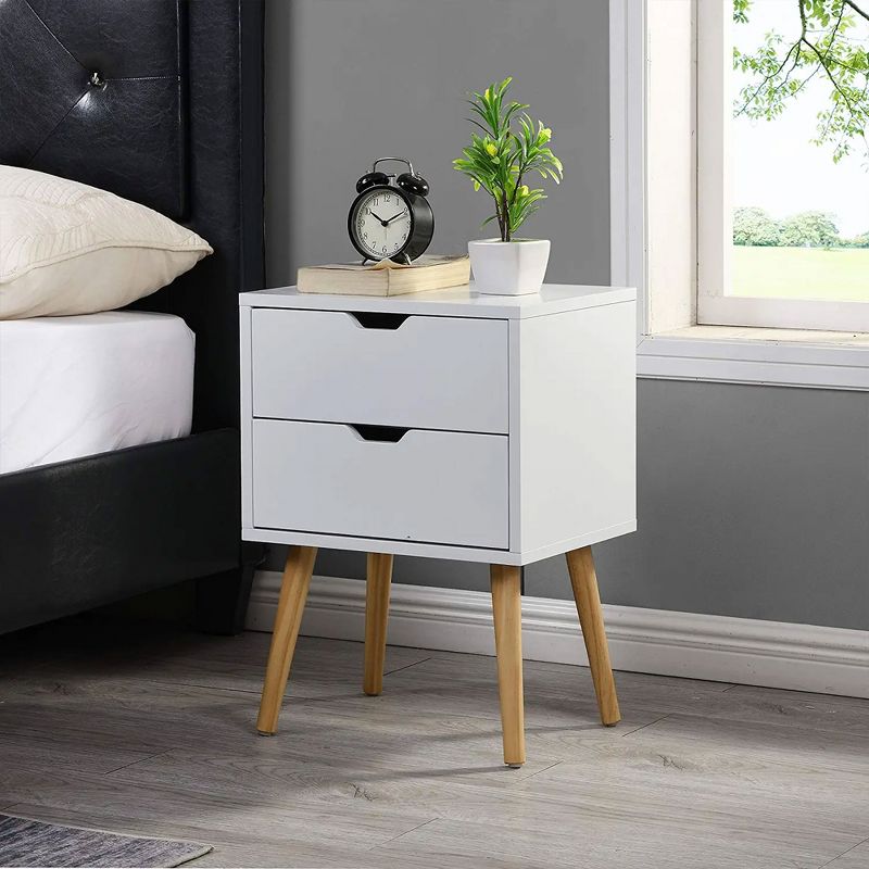 Sweetgo Modern Wooden Bedroom Nightstand End Side Table with 4 Anti-Slip Rubber Padded Legs, and 2 Groove-Handled Storage Drawers, 5 of 7