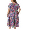 Women's Plus Size Floral Print Crew Neck Tulip Short Sleeve Flowy Summer A Line Midi Dresses with Pockert- Agnes Orinda - 4 of 4
