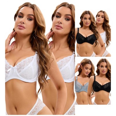 INSPIRE CHIC Women's 6 Pcs Lace Push-up Bra Set Underwire Support Full Coverage Lingerie Bralette