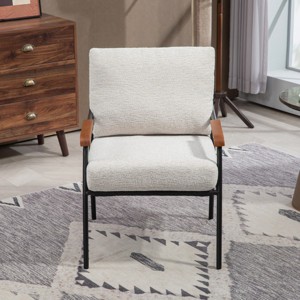 1 PC Natural Wood Armchair,Modern Fabric Upholstered Bedroom Armchair,Kitchen Dining Chair With Back Cushions And Metal Frame-Coolbibila - 1 of 4