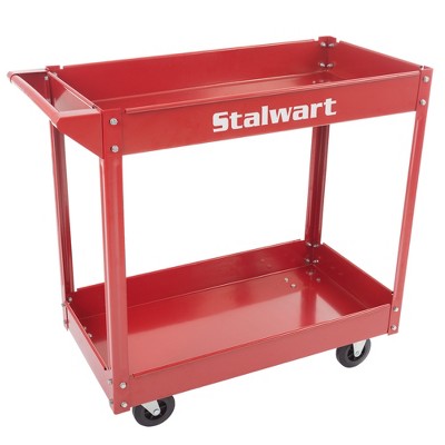 Fleming Supply Heavy-Duty Metal Service Utility Cart with Two Storage Tray Shelves - Red