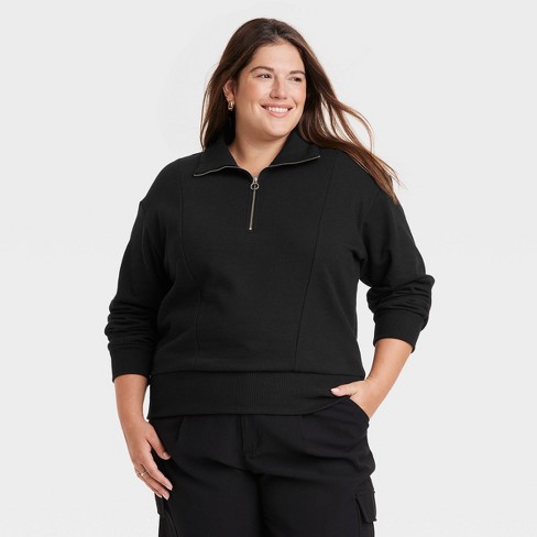 Women's Quarter Zip Sweatshirt - A New Day™ Black XXL