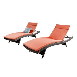 Salem Set of 2 Brown Wicker Adjustable Chaise Lounge - Orange - Christopher Knight Home: Weather-Resistant, No Assembly Required - 1 of 4