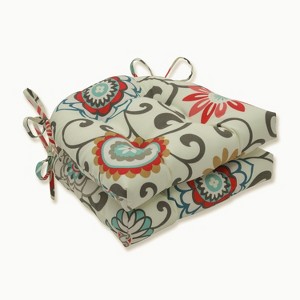 2pc 16"x15.5" Indoor Reversible Chair Pad Pom Pom Play Peachtini Blue - Pillow Perfect: Weather-Resistant with Ties - 1 of 3