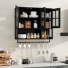 GDFStudio Kaelith 34.65'' Modern Rubberwood Bathroom Wall Cabinet with 3 Glass Doors, Storage Compartments and Towel Bar - 2 of 4