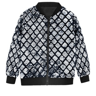 INSPIRE CHIC Men's Zip Up Party Shiny Argyle Sequin Bomber Jacket