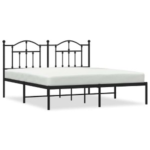 vidaXL Black California King Metal Bed Frame with Headboard & Slats, No Mattress, Easy Assembly - 1 of 4