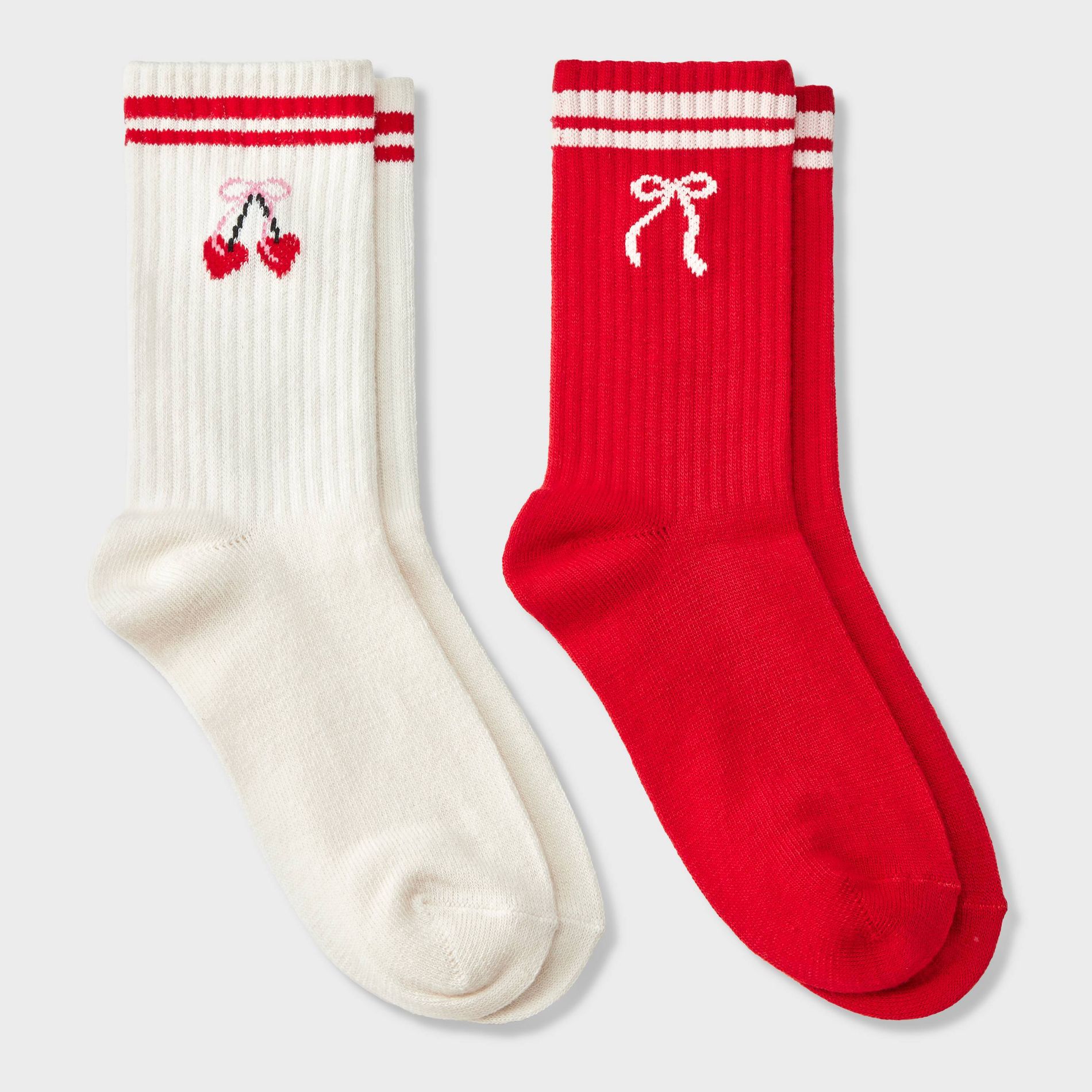 Girls' 2pk Cherries Crew Socks - Cat & Jack™ Cream/Red