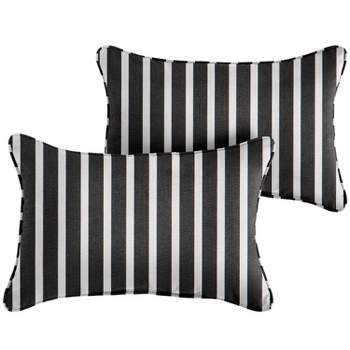 2pk Rectangle Sunbrella Stripe Indoor Outdoor Corded Throw Pillows Black/White