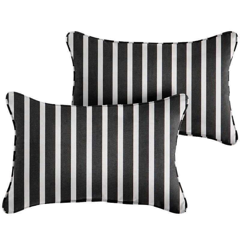 2pk Rectangle Sunbrella Stripe Indoor Outdoor Corded Throw Pillows Black/White, 1 of 4