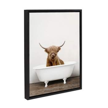 18" x 24" Sylvie Highland Cow in Tub Color Framed Canvas by Amy Peterson Black - Kate & Laurel All Things Decor