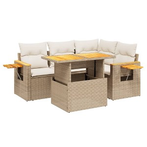 vidaXL Garden Sofa Set Beige PE Rattan Medium Adjustable Armrests - 1 of 4