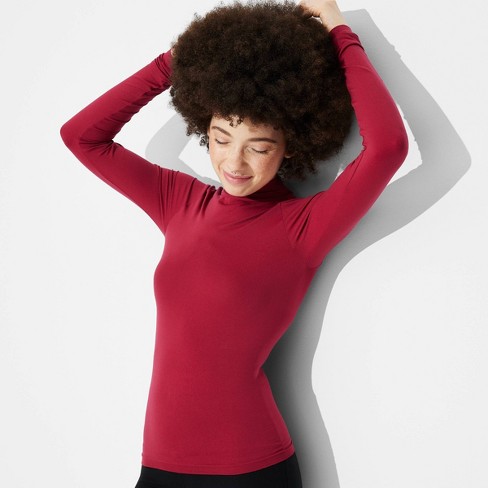 Women s Game Day Long Sleeve Mock Turtleneck T shirt Wild Fable Crimson L Target
