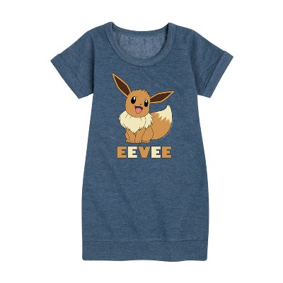- Pokémon - Happy Eevee- Youth Girls Fleece Dress Graphic Short Sleeve Fleece Dress