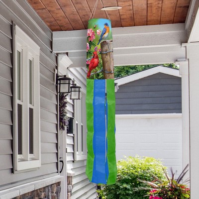 Spring Fence Post Birds Windsock with Green and Blue Stripes