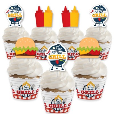 Big Dot of Happiness Fire Up the Grill - Cupcake Decoration - Summer BBQ Picnic Party Cupcake Wrappers and Treat Picks Kit - Set of 24