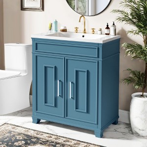 NicBex 30" Bathroom Vanity with Sink, Bathroom Cabinet Storage, 2 Soft Closing Cabinet Doors with Shelf for Bathroom, Blue - 1 of 4