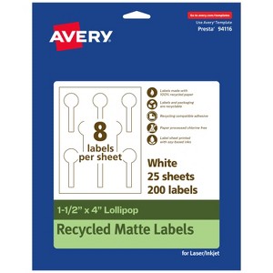 Avery Recycled Matte White Labels,  1-1/2" x 4" Lollipop - 1 of 4