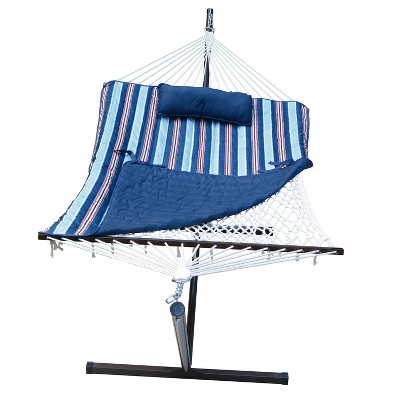 12' Cotton Rope Hammock, Stand, Pad & Pillow Combination Set - Blue - Algoma