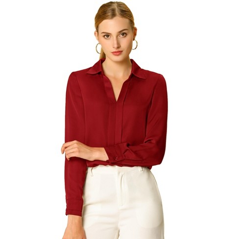 Women's Long Sleeve Relaxed Fit Button-down Boyfriend Shirt - A New Day™  Burgundy L : Target