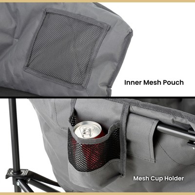 Gray Heavy-Duty Padded Folding Camping Chair with Cup Holder