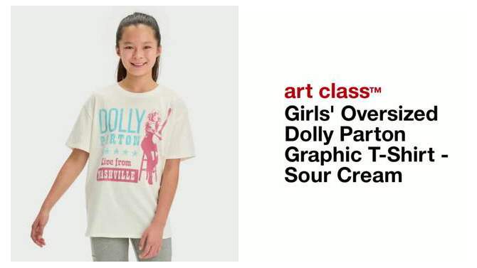 Girls' Oversized Dolly Parton Graphic T-Shirt - art class™ Sour Cream, 2 of 5, play video
