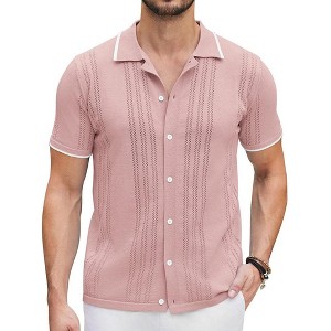 COOFANDY Men's Knit Button Down Shirt Vintage Short Sleeve Polo Shirts Casual Beach Tops - 1 of 4