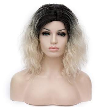 Unique Bargains Curly Wig Human Hair Wigs for Women 14" with Wig Cap Fluffy Curly Wavy