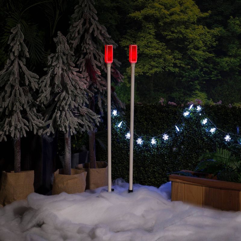 Set of 2 Tall Outdoor Solar Powered Driveway Markets with LED Lights White/Red - Alpine Corporation, 6 of 7