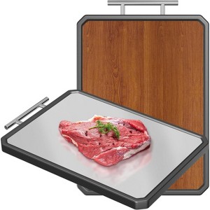 Cutting board, 2-in-1 cutting board with wood and stainless steel, double-sided cutting board with handle, 16" x 11" cutting board for kitchen - 1 of 4