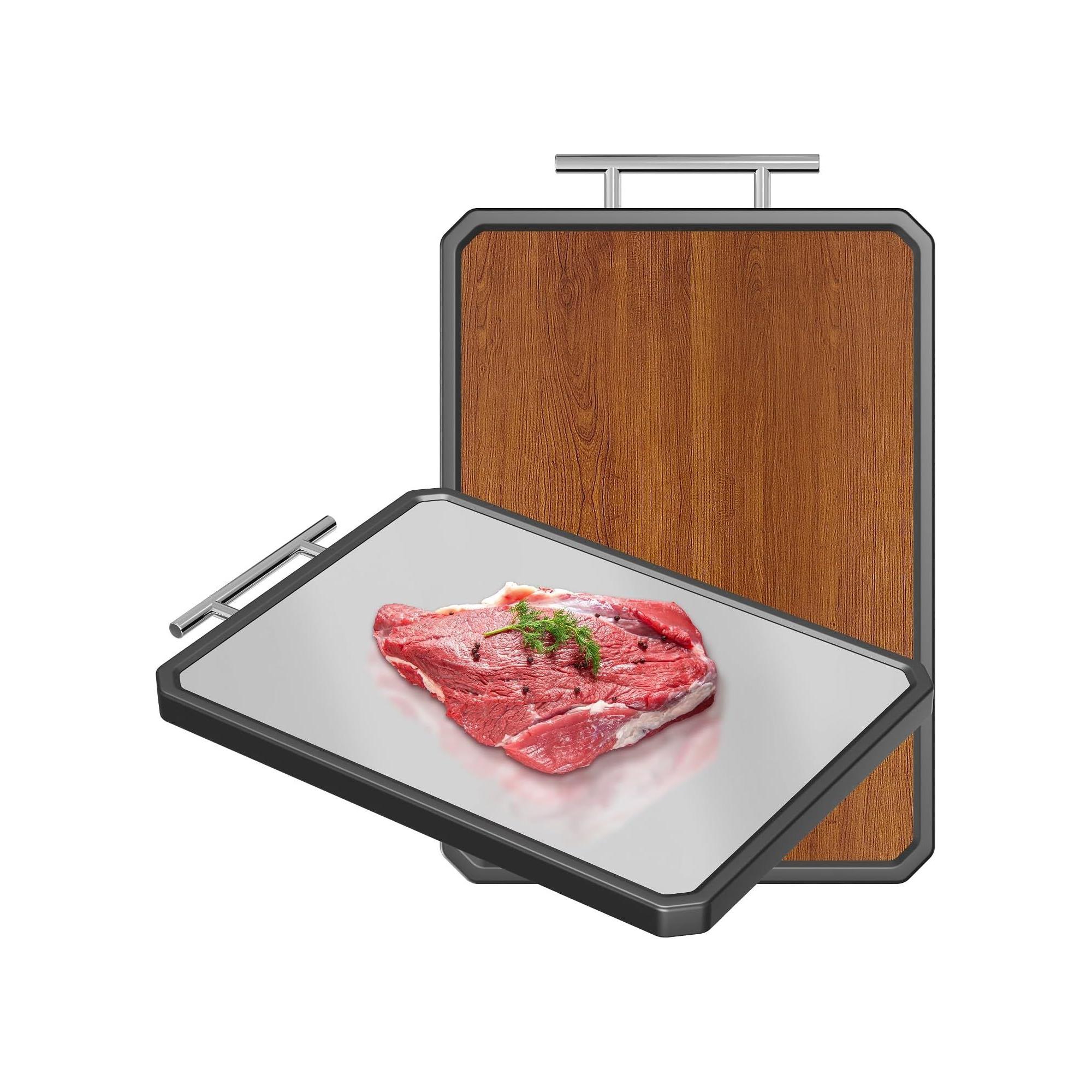 Cutting board, 2-in-1 cutting board with wood and stainless steel, double-sided cutting board with handle, 16" x 11" cutting board for kitchen
