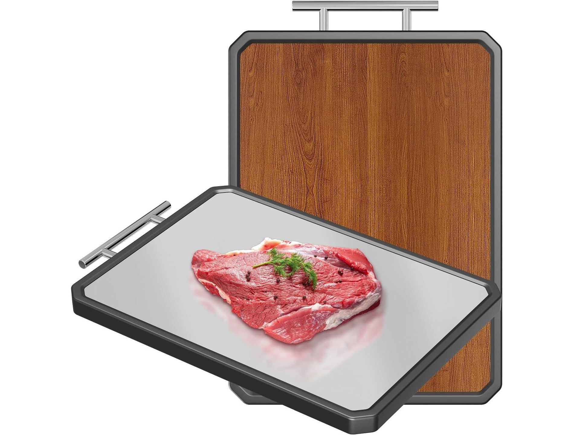 Cutting board, 2-in-1 cutting board with wood and stainless steel, double-sided cutting board with handle, 16" x 11" cutting board for kitchen