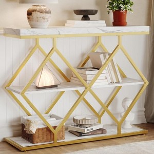 Garvee 3-Tier Narrow Farmhouse Console Table, Entryway Table with Open Storage Shelves, Geometric Diamond Metal Legs, Console Sofa Table - 1 of 4