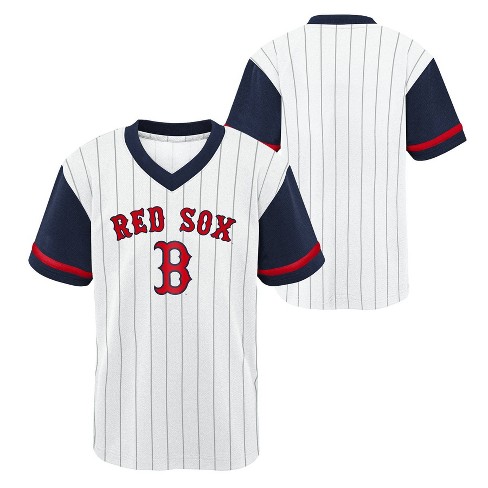 Men's True-Fan White/Navy Boston Red Sox Pinstripe Jersey 