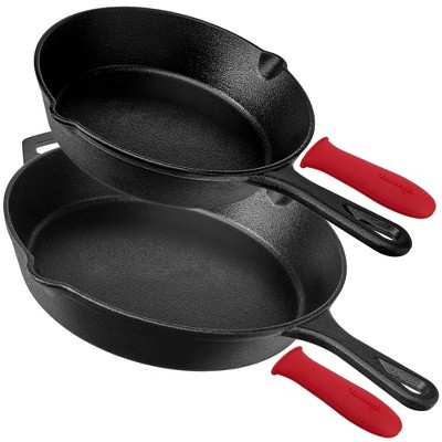 Cuisinel C12608-12 8 Inch and 12 Inch Pre Seasoned Cast Iron Skillet Frying Pan Cookware Set for Indoor and Outdoor Cooking  with Handle Covers