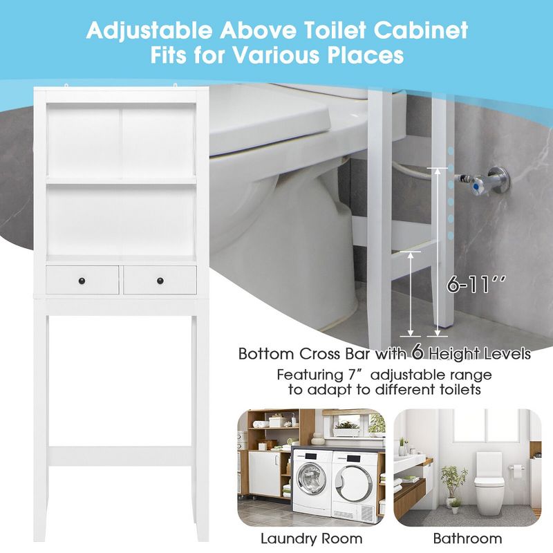 Costway Over the Toilet Storage Rack Bathroom Space Saver with 2 Open Shelves & Drawers, 5 of 11