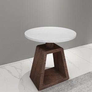 Royal Hampton 16.5 Inch Side End Table with Round White Genuine Marble Top and Handcrafted Mango Wood Base - 1 of 4