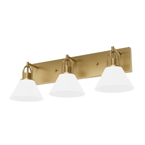 3-Light Carrington Isle Cased White Glass Bathroom Vanity Wall Light Luxe Gold - Hunter Fan - 1 of 4