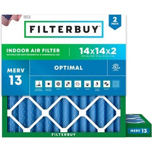 Filterbuy 14x14x2 Air Filter (2-Pack), Pleated MERV 13 Health Defense Replacement HVAC AC Furnace Filters (Actual Size: 13.50 x 13.50 x 1.75) - 1 of 4