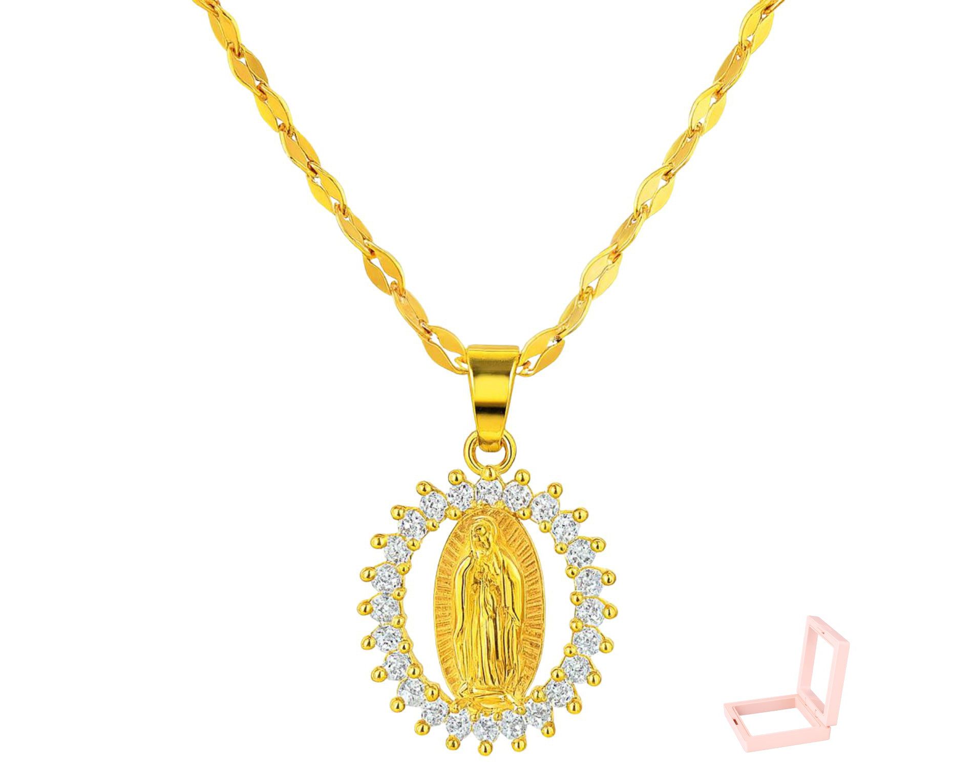 Gold Stainless Steel Virgin Mary Guadalupe Pendant Necklace