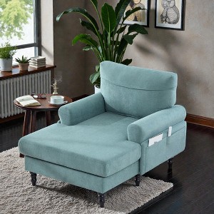 Mshliw Chenille Fabric Chaise Lounge Recliner chair with Wide Seat, Solid Wood Legs, Single Sofa, Side Storage Pockets and Soft Backrest for Living - 1 of 4
