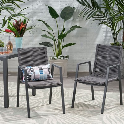 NicBex Set of 2 Outdoor Dining Chair,Modern Patio Dining Chairs with Rope Seat,26.5 inch Aluminum Chairs Suitable for Patio,Garden,Dark Gray