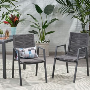 Set of 2 Modern Outdoor DIning Chairs ALuminumwith Rope Seat,Gray and Beige-Christopher Knight Home - 1 of 4