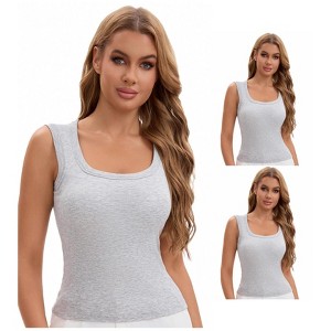 INSPIRE CHIC Women's 3 Packs U-Neck Tank with Built-In Bras Ribbed Wide Straps Undershirt - 1 of 4